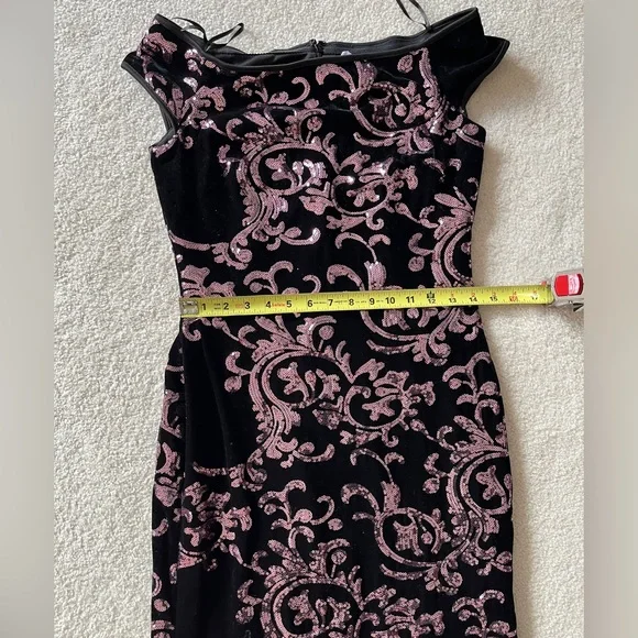 Eliza J. Black 💗 Velvet & Pink Sequin Sleeveless Gown Formal Maxi Dress Sz 6 - Picture 8 of 14